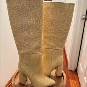 Nasty Gal Beige Croc Knee High Boots